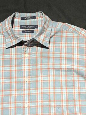 Daniel Cremieux Mens Shirt Large Gray/Orange Plaid 100% Cotton Tailored Fit